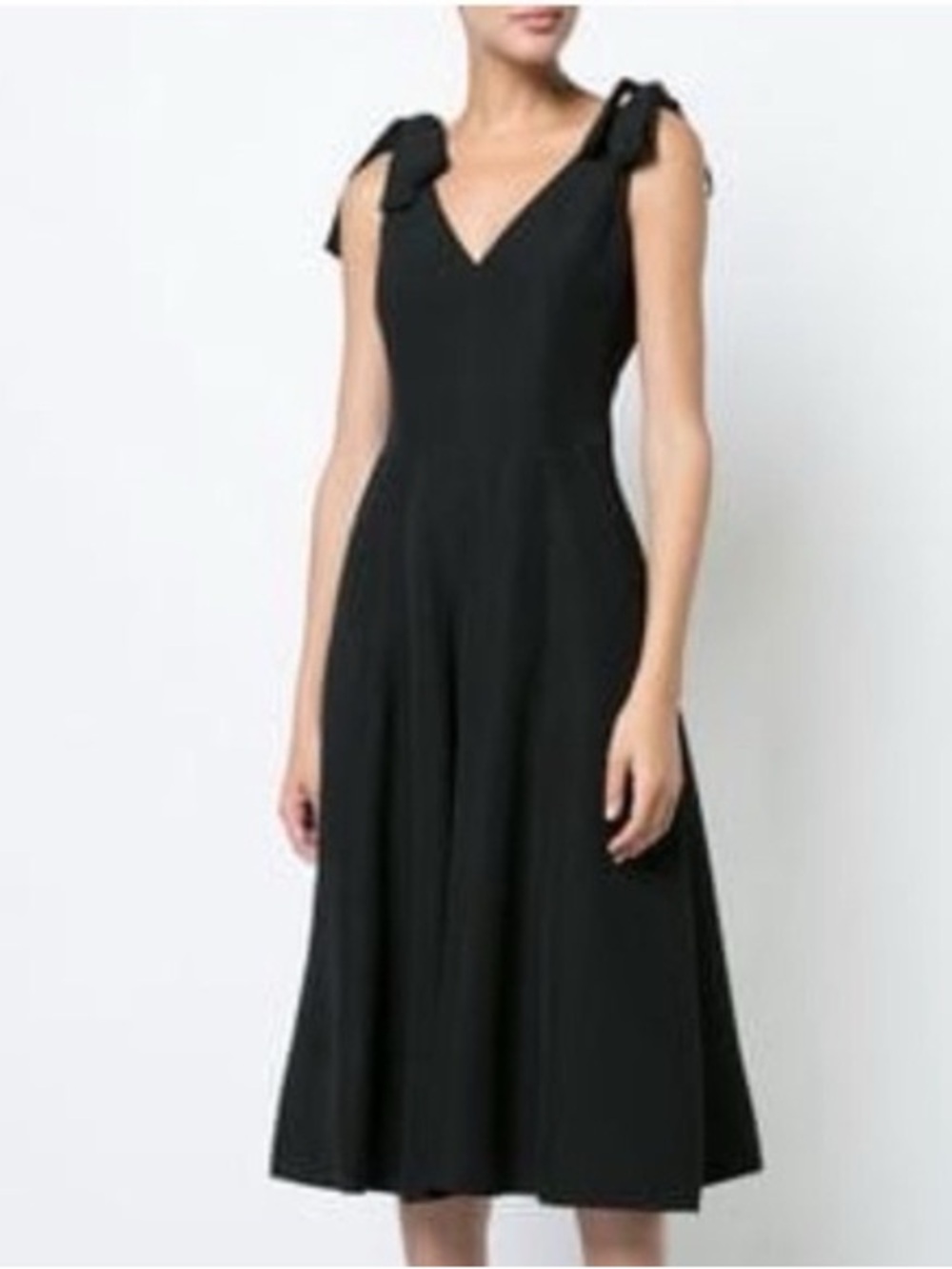 Ulla Johnson Lana Dress Black Bow Shoulder V-Neck Fit Flare Midi Size 4